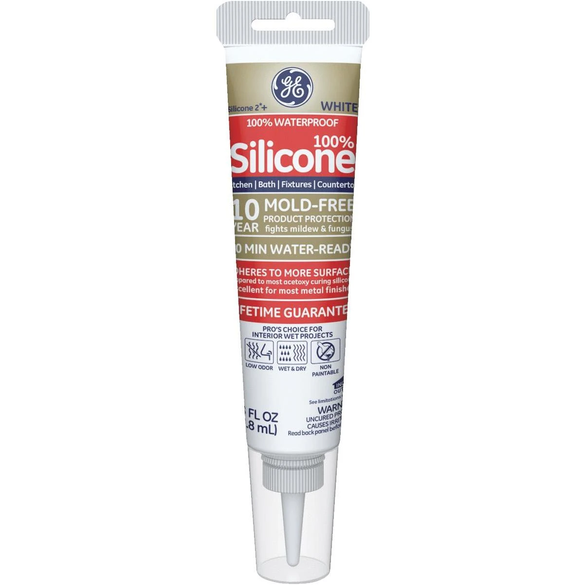 GE Advanced Silicone 2 Kitchen & Bath Sealant - Squeeze, White, 2.8oz