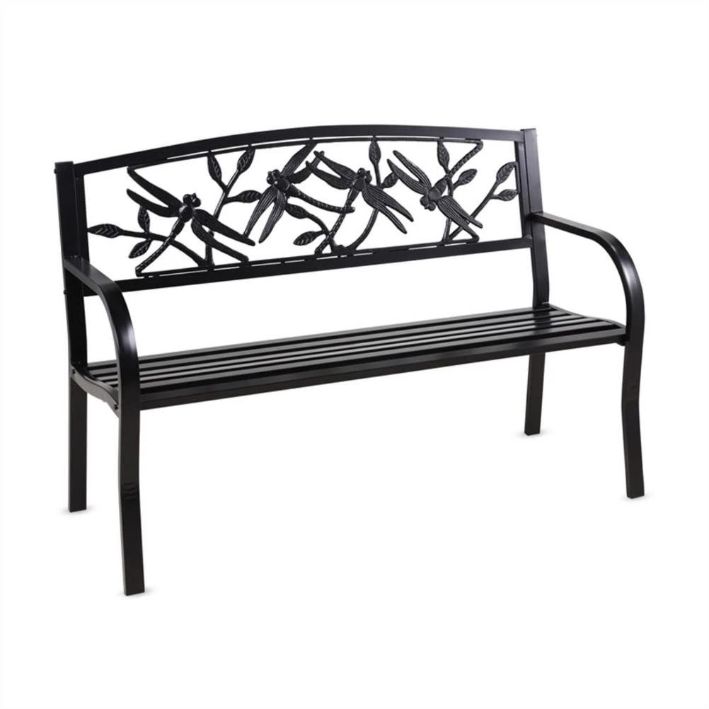 Evergreen 50 in. Dragonfly Metal Outdoor Garden Bench