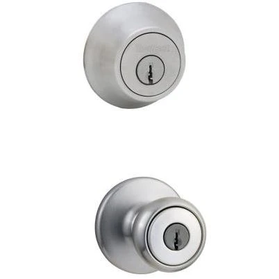 Tylo Satin Chrome Exterior Entry Door Knob and Single Cylinder Deadbolt Combo Pack