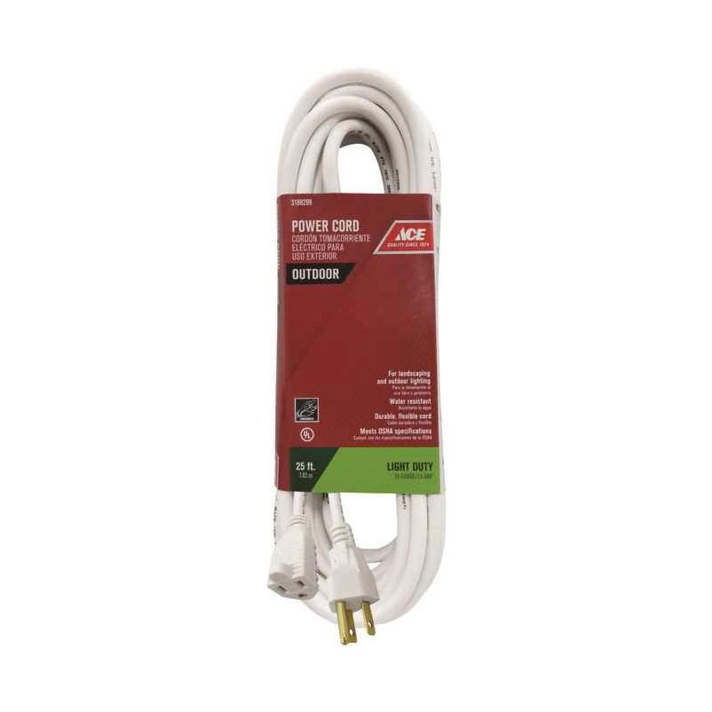 Ace Indoor and Outdoor 25 ft. L White Extension Cord 16/3 SJTWA