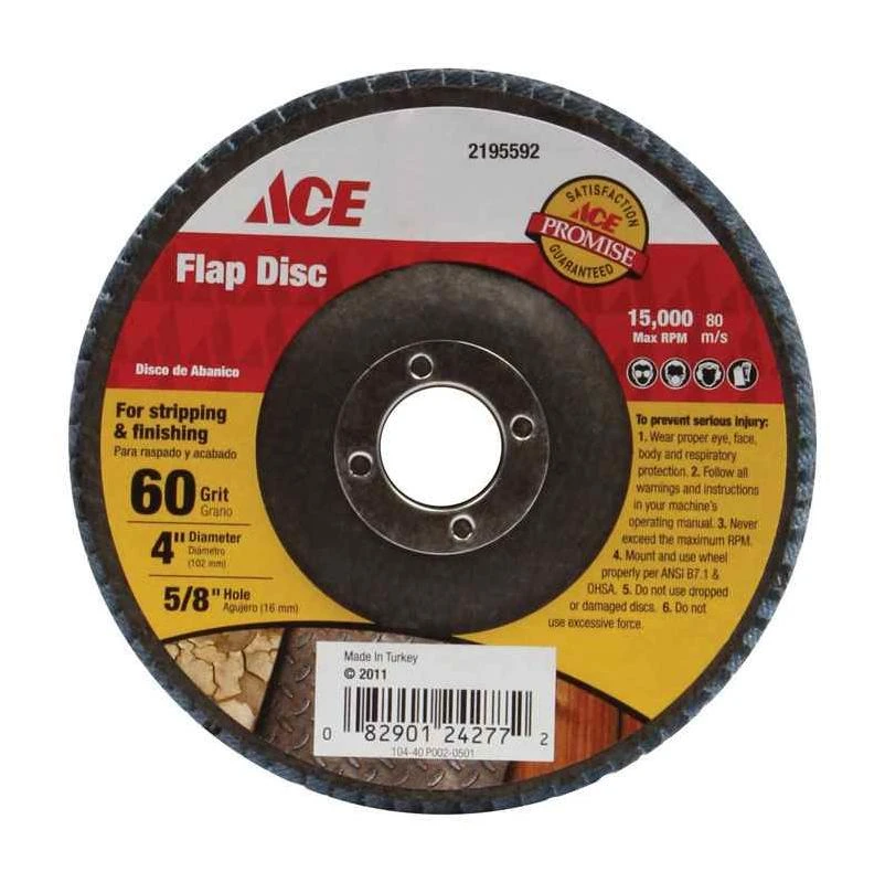 Ace 4 in. Dia. x 5/8 in. Aluminum Oxide Flap Disc 60 Grit Coarse 1 pc.