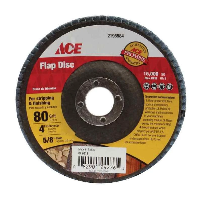 Ace 4 in. Dia. x 5/8 in. Aluminum Oxide Flap Disc 80 Grit Medium 1 pc.