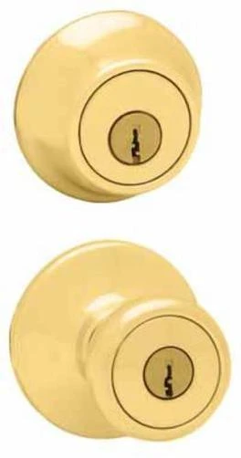 690 Tylo Entry Knob And Single Cylinder Deadbolt Combo Lockset In Polished Brass