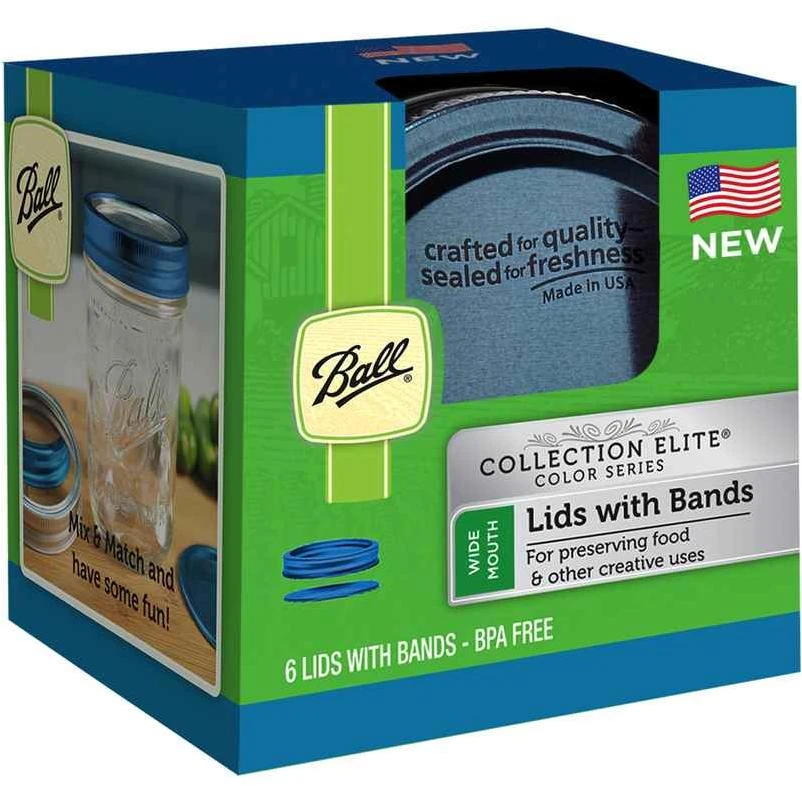 Ball Collection Elite Wide Mouth Canning Lids with Rubber Rings 6 pk