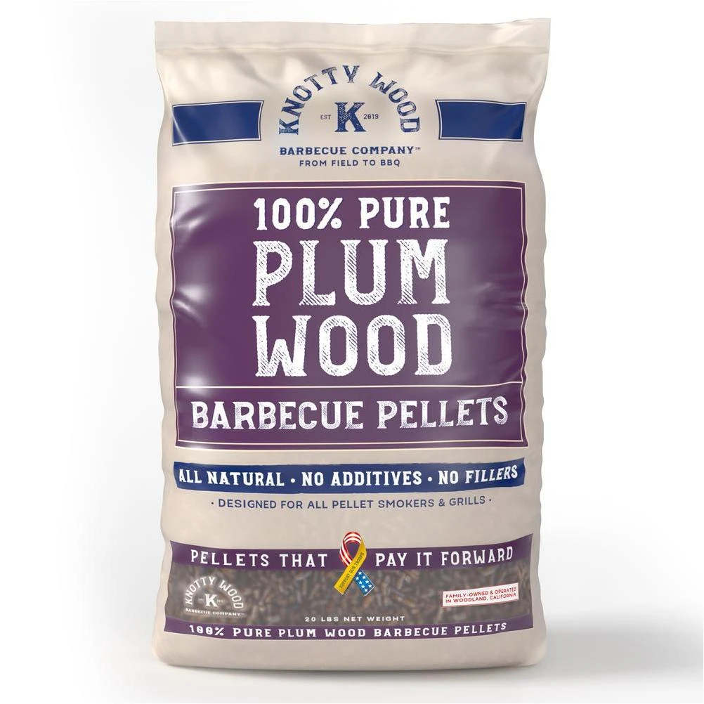 KNOTTY WOOD BARBECUE COMPANY 100% Pure Plum Wood BBQ Pellets from Makers of The Only Almond Wood pellets