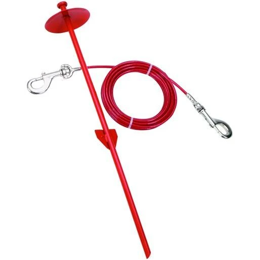 Petlinks Red Dome Stake With Cable Dog Tie Out, 15' Medium