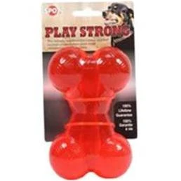 Play Strong Rubber Bone Dog Toy - Red Medium 5.5 Inches