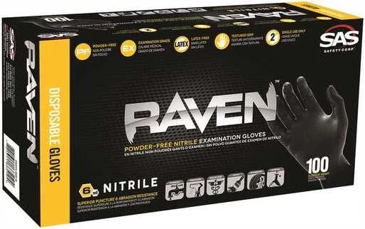 Raven Powder-free Nitrile Exam Grade Disposable Gloves - 7 Mil, Large, 100 Count