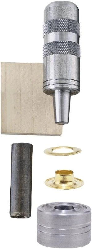 General 71262 Grommet Kit, Includes: Anvil, Cutting Block, (48) 3/8 in Grommets, Hole Cutter and Mandrill, Brass