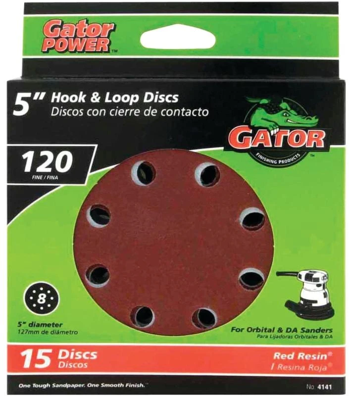 Gator 4141 Sanding Disc, 5 in Dia, 120 Grit, Fine, Aluminum Oxide Abrasive, Vented