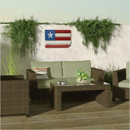 Alpine Corporation 16 in. Tall Indoor/Outdoor Wood and Metal American Flag Wall Art Decor, Multi-Colored