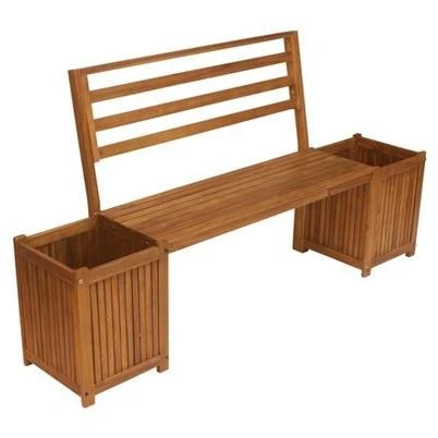 Wood Bench With Planter Boxes, Tan