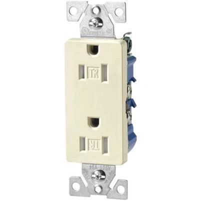 15 Amp Tamper Resistant Decorator Duplex Outlet Receptacle with Side and Push Wire, Light Almond