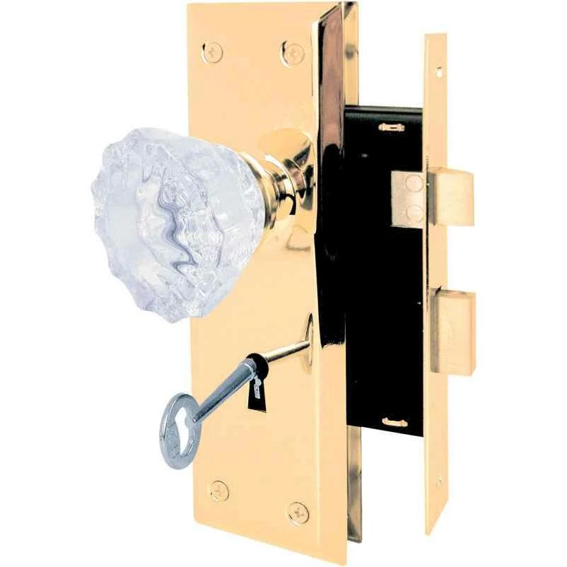 Prime-Line Victorian Bright Brass Steel Keyed Mortise Lock Set Grade 1 1-3/4 in.