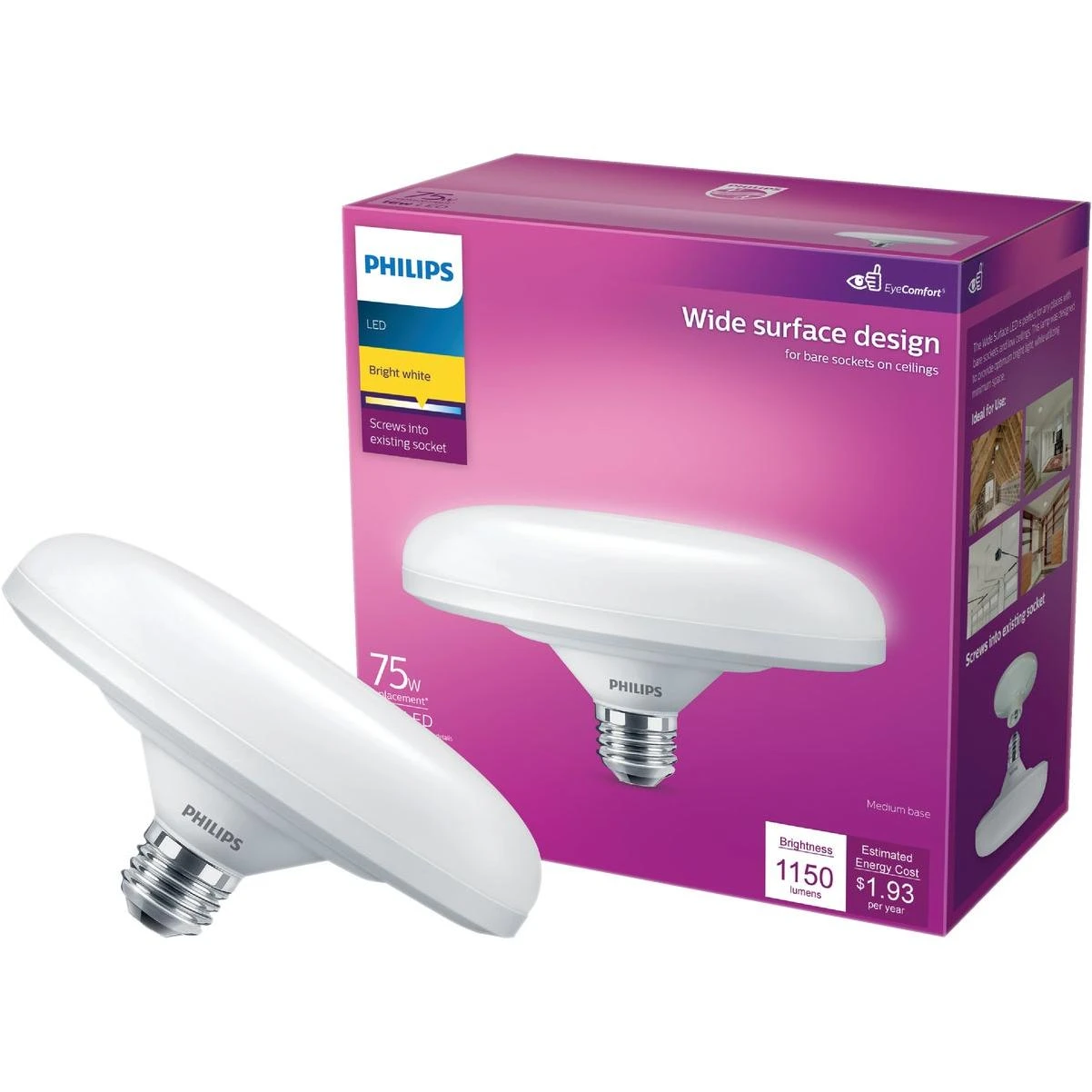 Philips 75W Equivalent Bright White Wide Surface Medium LED Floodlight Light Bulb