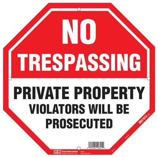 Hy-Ko 5012308 12 x 12 in. English No Trespassing & Private Property Sign&#44; Polystyrene