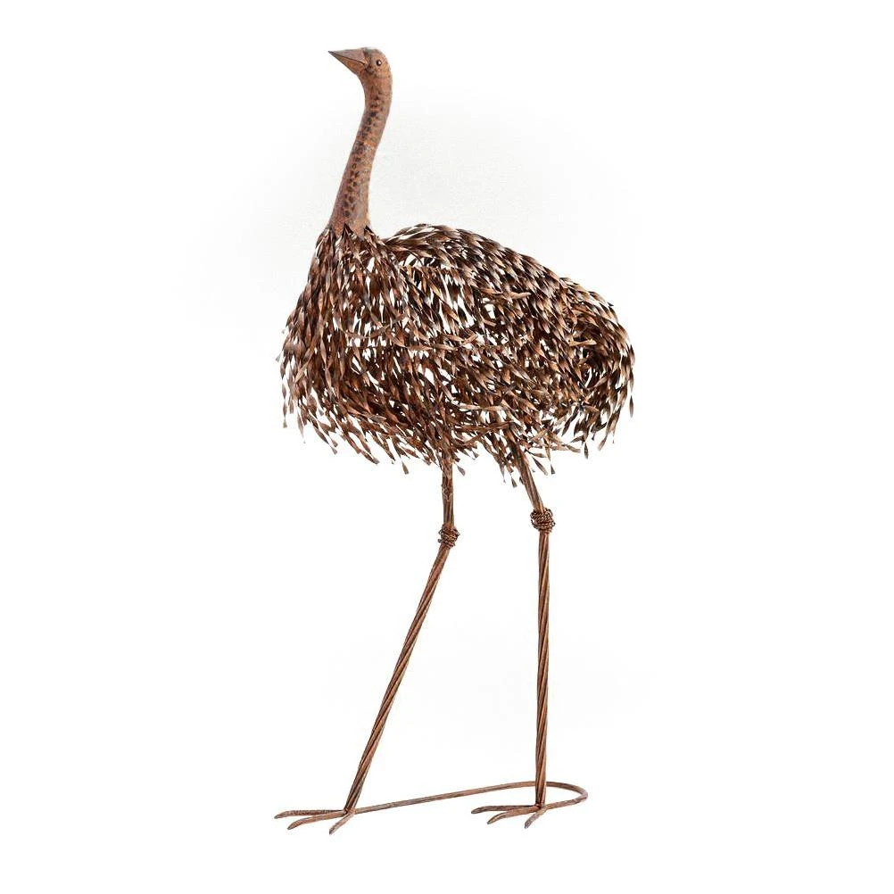 Alpine Corporation 39 in. Tall Metal Outdoor Ostrich Standing Yard Statue Decoration