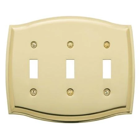 Baldwin 4780030 Polished Brass Switch Plates Colonial Triple Toggle Solid Brass Switch plate