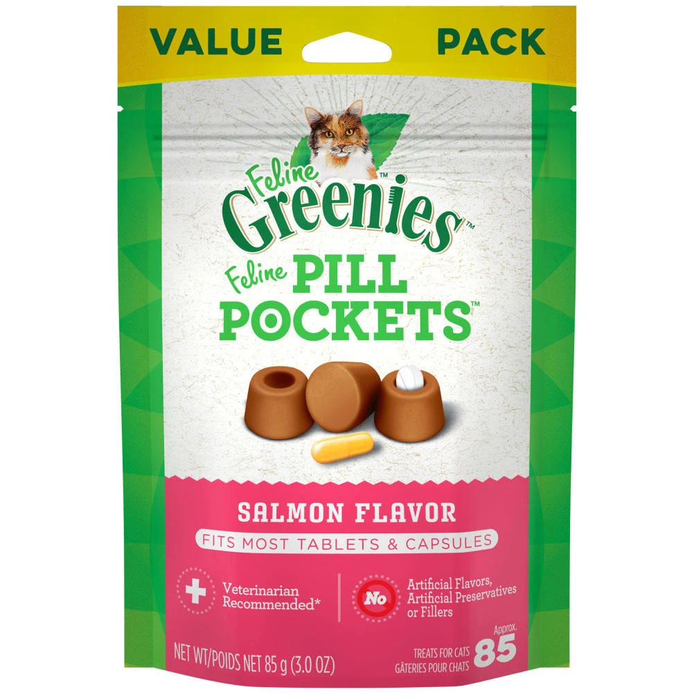 Greenies Pill Pockets Feline Natural Salmon Flavor Cat Treats, 3 oz.