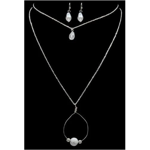 Dne0588rhwt Silver Layered Chains With Clear Bead