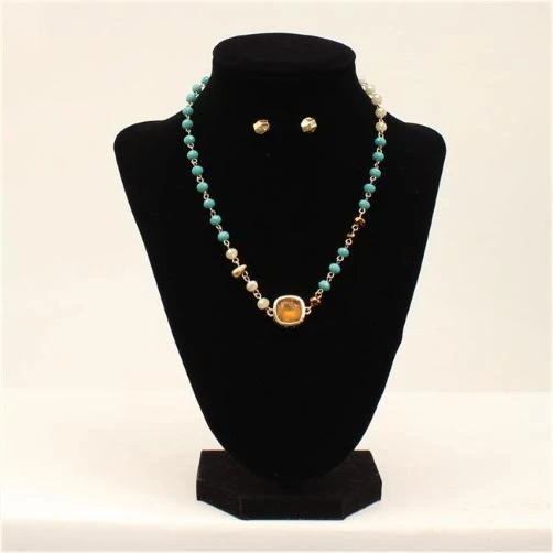 30998 Bar Topaz Beads Standard Short Chain & Earrings Jewelry Set