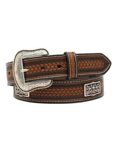 Nocona Men's Embossed 3 Cross Cnc Belt, Brown, Size 38, 1.5 In. Width