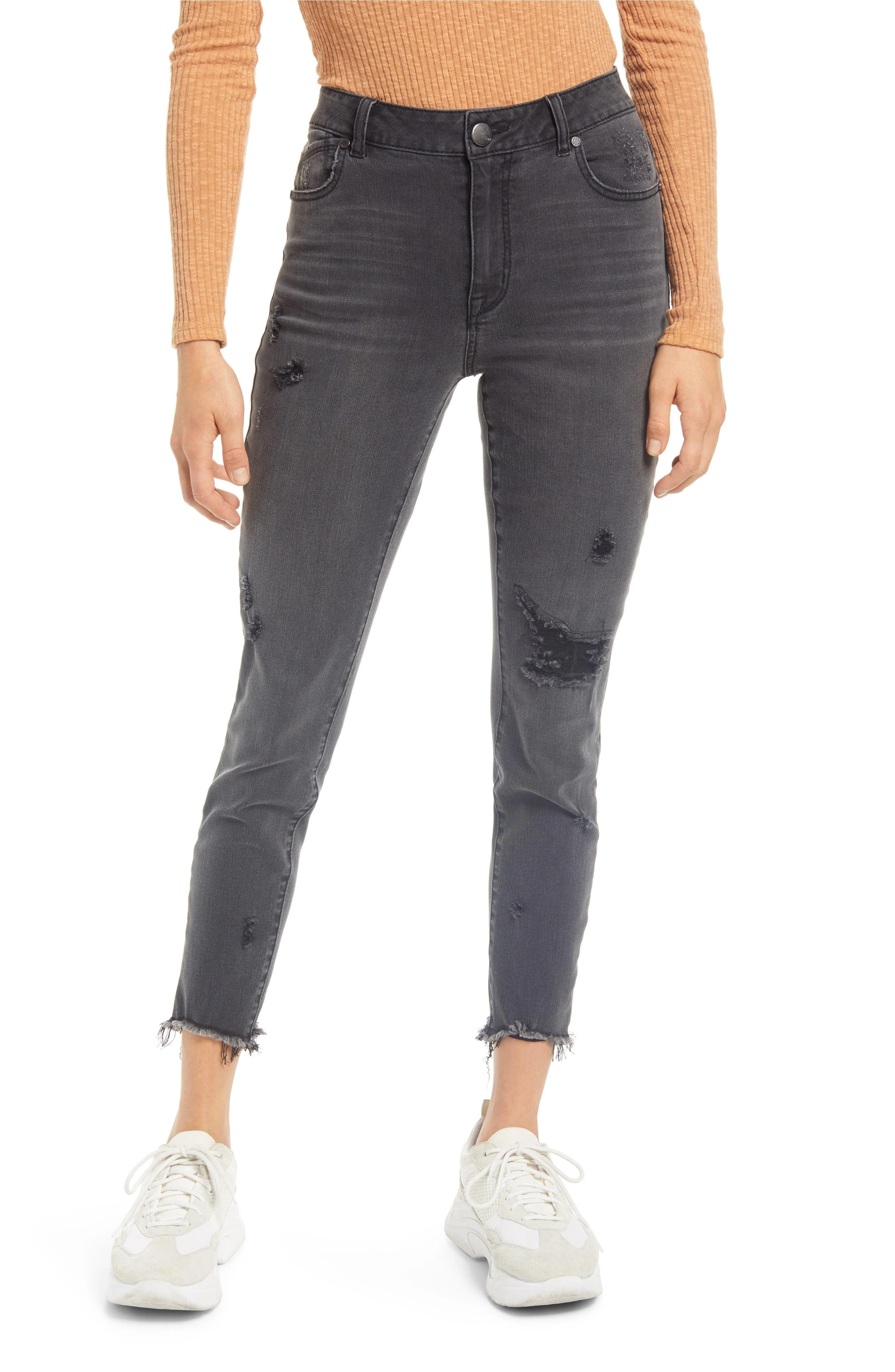 1822 Denim Sharkbite Hem High Rise Ankle Skinny Jeans, Size 28 in Opal at Nordstrom