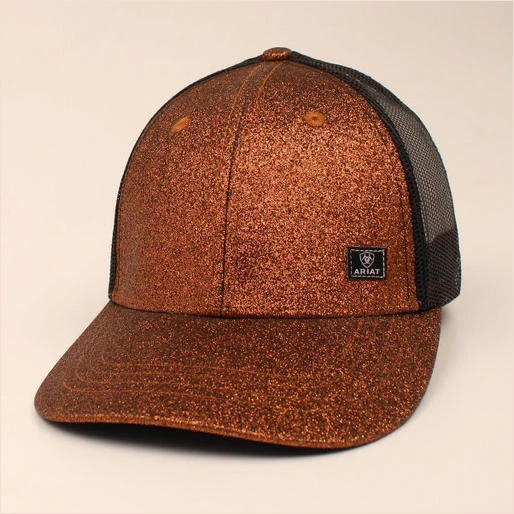 A3000053216 Women's Copper Glitter & Mesh Messy Bun Ball Cap