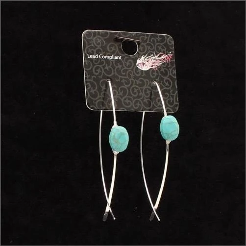 30918 Turquoise Stone Threaded Hook Earrings, Silver - 3.75 X 2 In.