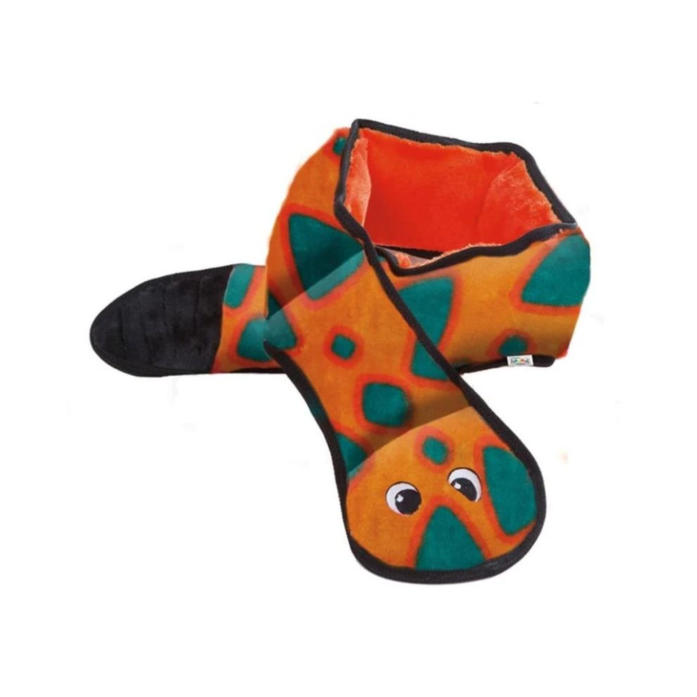 Invincibles Snake Plush Dog Toy With 6 Squeakers - Orange And Blue