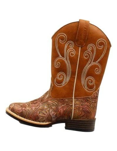 Kids Floral Tooled Elizabeth Multi-color Cowboy Boots - Size 2