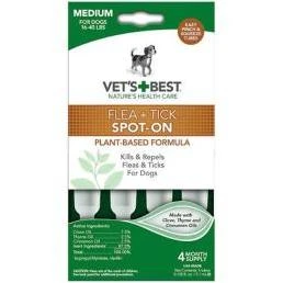 Vet's Best Topical Flea & Tick Treatment for Dogs 16-40lbs, 4 Month Supply