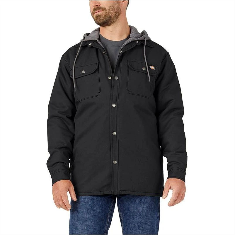 Men's Dickies Fleece Hooded Duck Shirt Jacket, Size: Small, Black