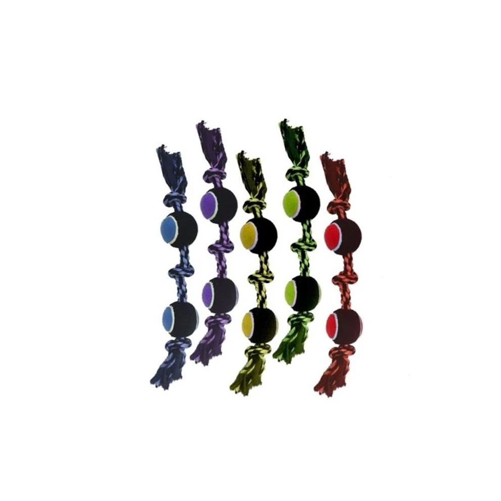 20 Inch Nuts For Knots Rope Dog Toy With 2 Tennis Balls, Assorted Colors