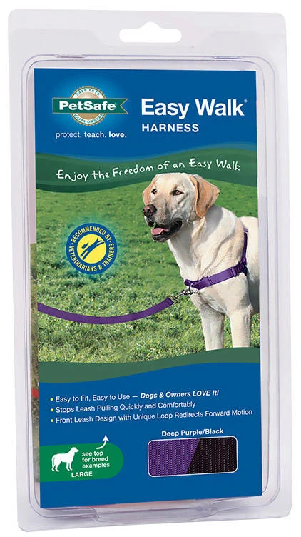 Easy Walk Dog Harness Clamshell - Large, 26-36 In. Girth, Deep Purple/black