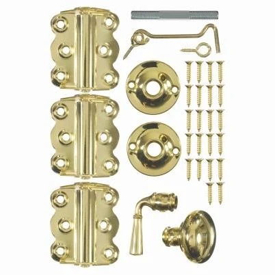 Vinyl/Wood Screen Door Hardware Set, Bright Brass