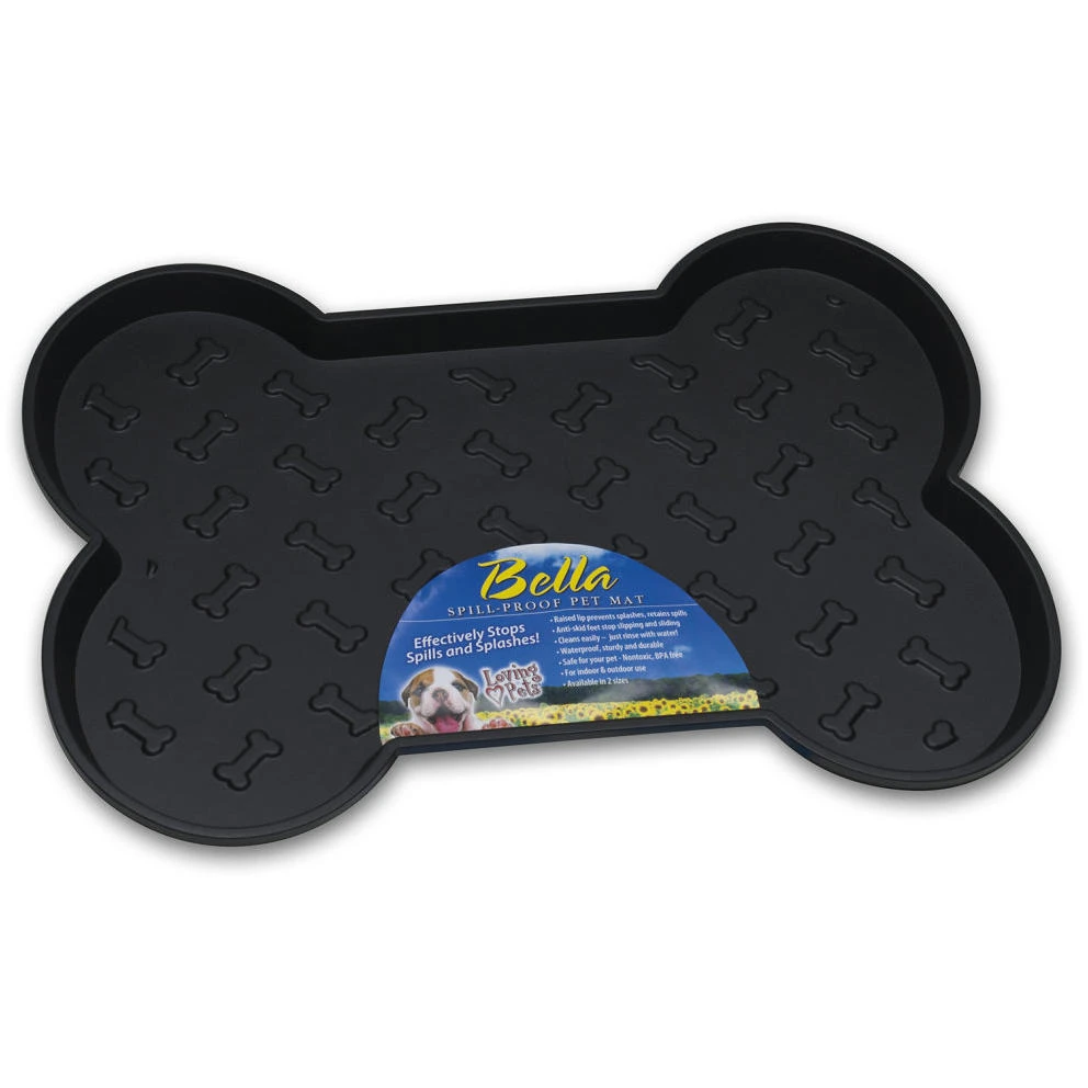 Bella Spill-proof Bone Shaped Dog Mat, 18.25" X 13", Black