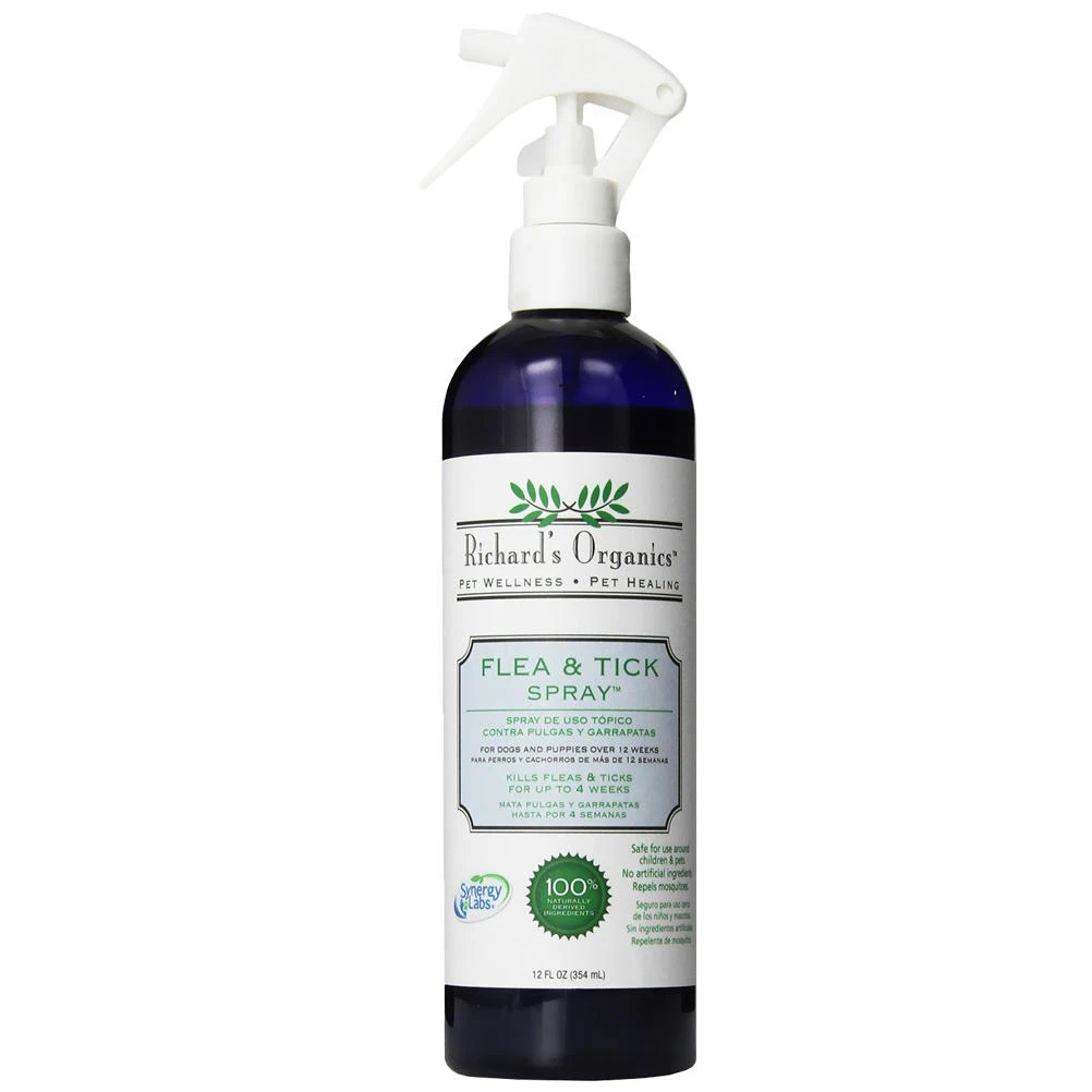 Natural Flea & Tick Spray, 12 Oz - Safe & Effective Pet Treatment