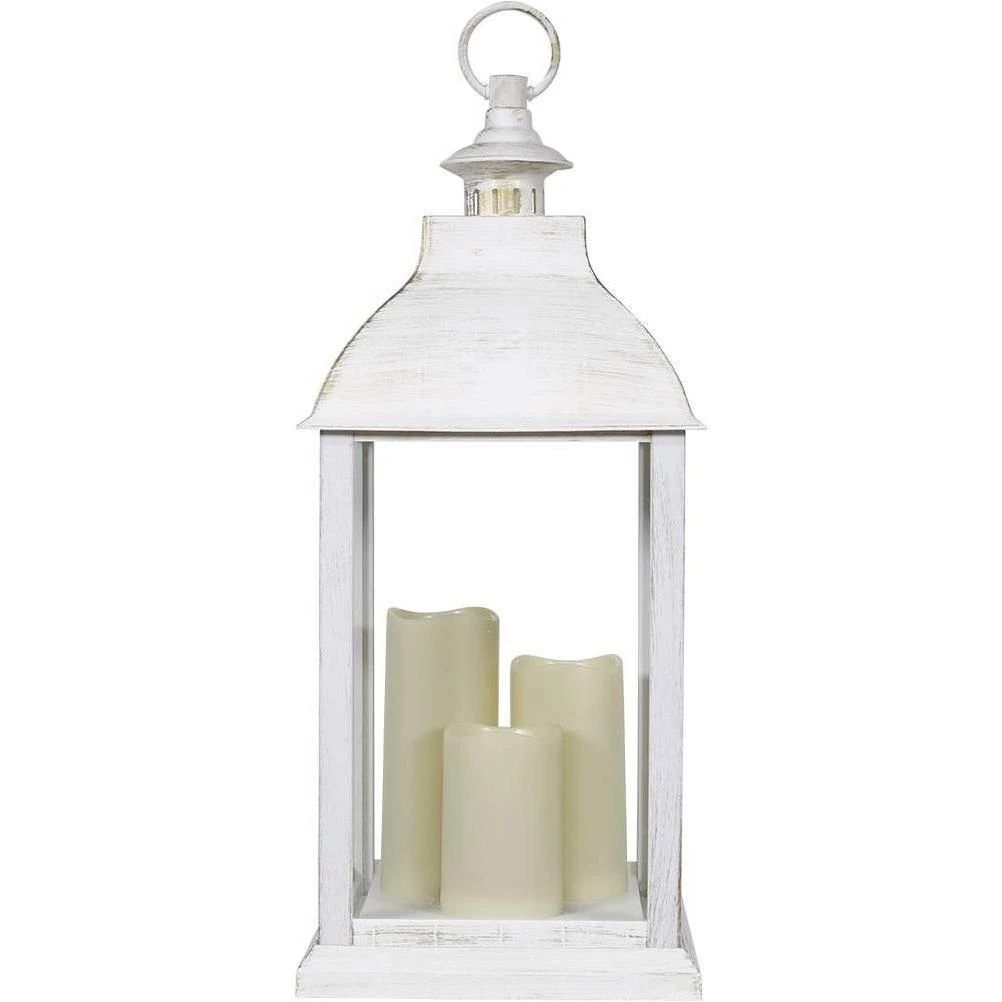 Alpine Corporation 22" Tall Outdoor Battery-Operated Lantern with LED Lights, White