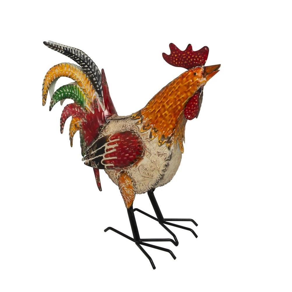 Alpine Corporation 17 in. H Indoor/Outdoor Metal Rooster Decorative Garden Statue, Multicolor