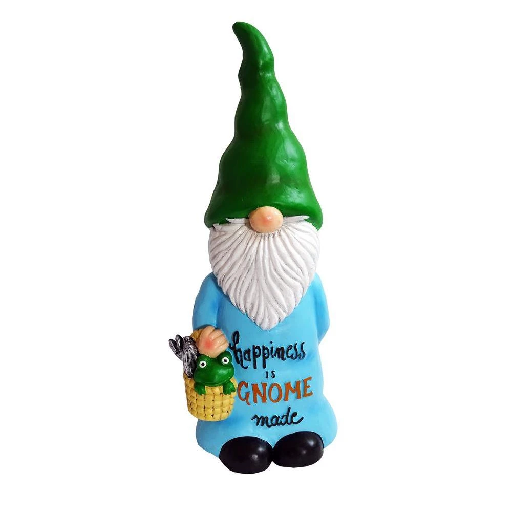 Alpine Corporation 24 in. H "Happiness is Gnome Made" Indoor/Outdoor Garden Gnome Statue, Green/Blue