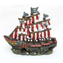 Penn Plax Striped Sail Shipwreck Aquarium Ornament - Small 8.25l X 3.25w X 7.25h In.