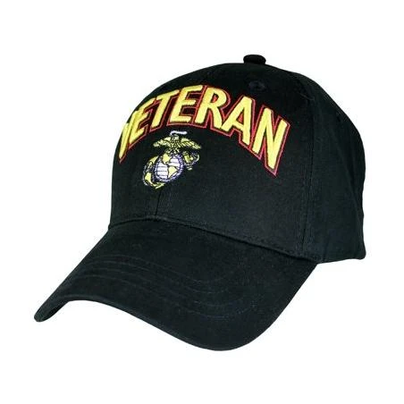 US Marine Corps Veteran Hat With Globe and Anchor Black Baseball Cap