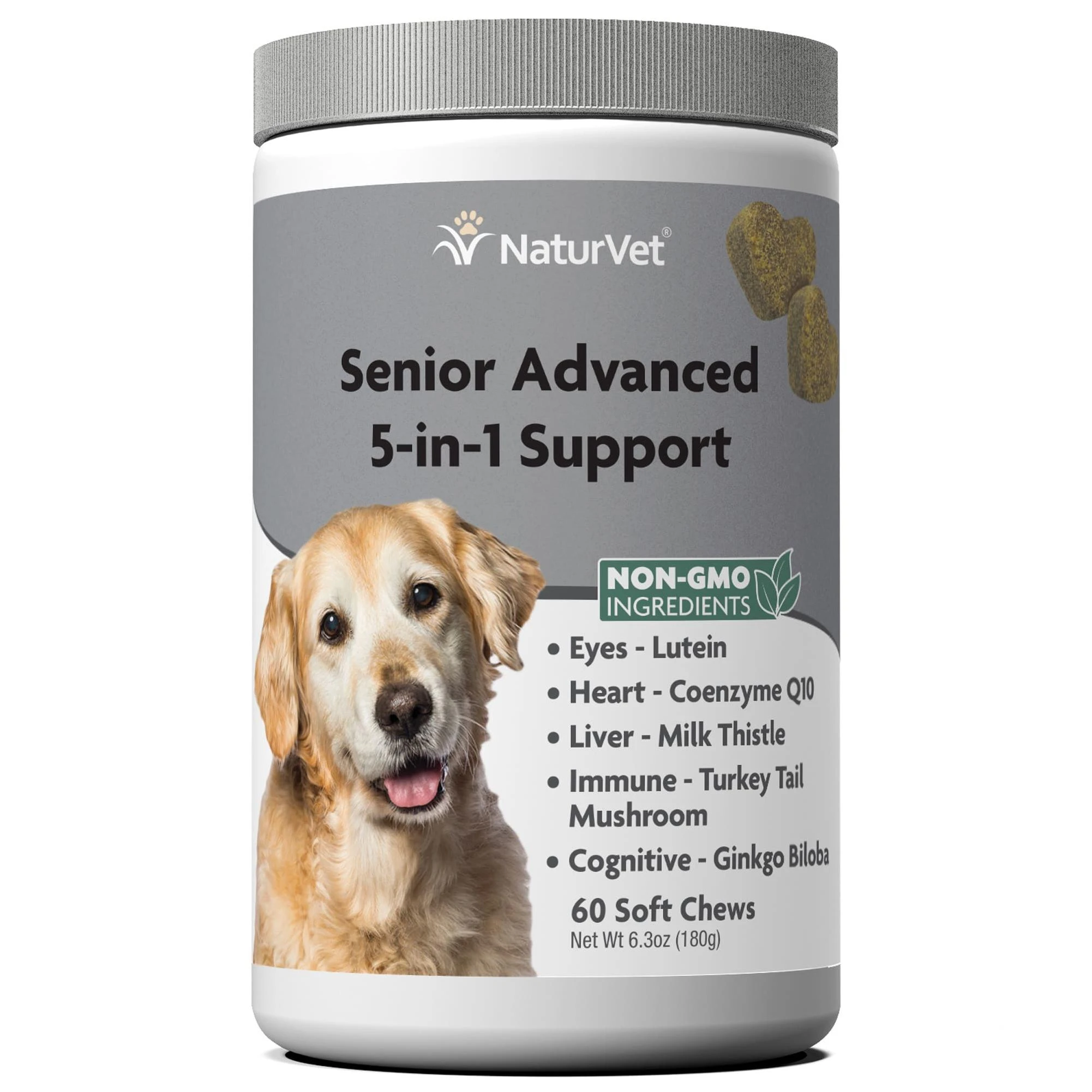 NaturVet Senior Advanced 5-In-1 Support Soft Dog Chew, Count of 60, 2.75 IN