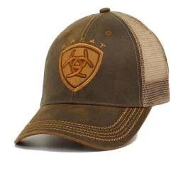 Men's Oilskin Mesh Back Cap With Hook And Eye Closure - Brown