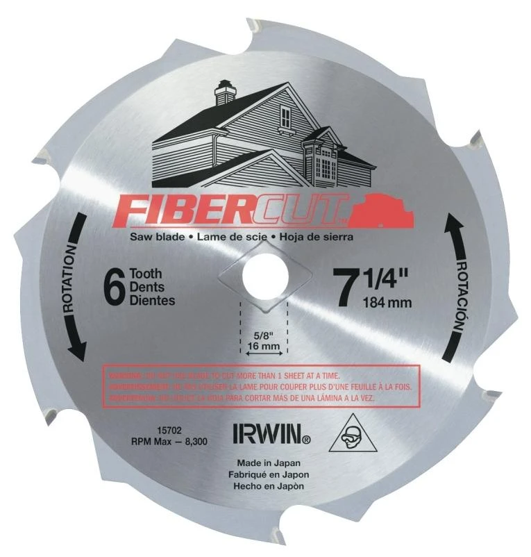 Irwin 15702ZR Circular Saw Blade, 7-1/4 in Dia, 5/8 in Arbor, 6-Teeth, Carbide Cutting Edge