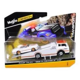 Maisto 15055B 1 isto 64 1969 Oldsmobile 442 Ramp Tow Truck Elite Transport Diecast Models, White & Gold