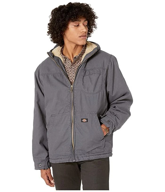 Dickies Sanded Duck Sherpa Lined Hooded Jacket For Men In Charcoal