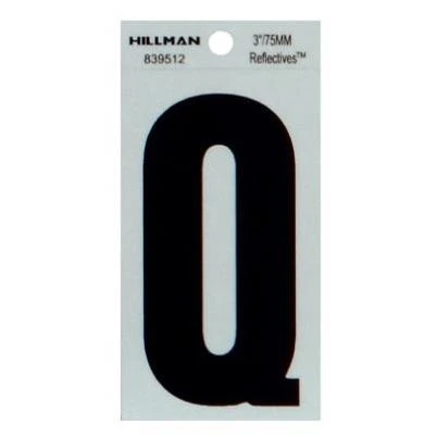 Reflective Adhesive House Address Letter Q, Thin Cut, Black Vinyl, 3-In.