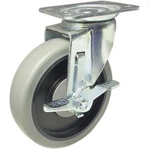 TPR Swivel Plate Caster With Side Grip Brake, Gray, 5-In.